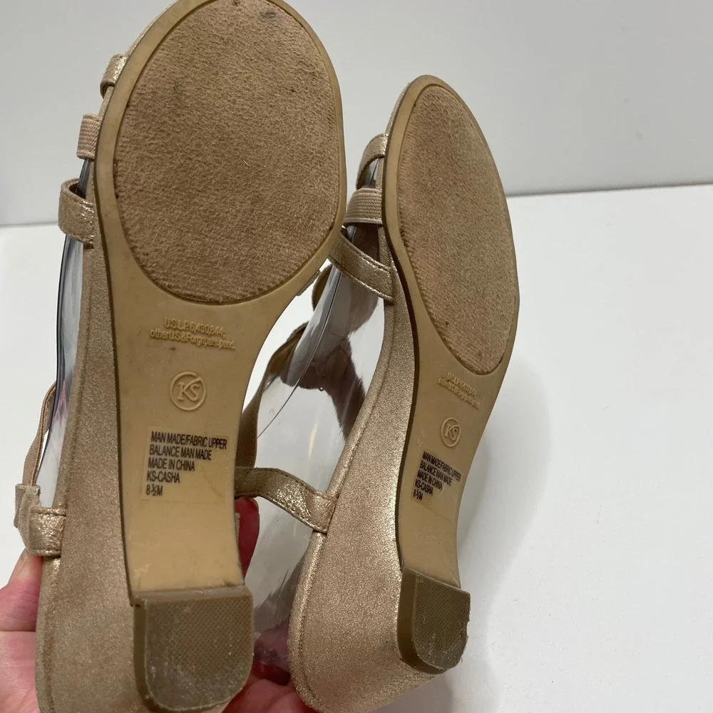 Karen Scott‎ Casha Gold Metallic Jeweled Wedge Sandals Dress 8.5M Elastic Straps